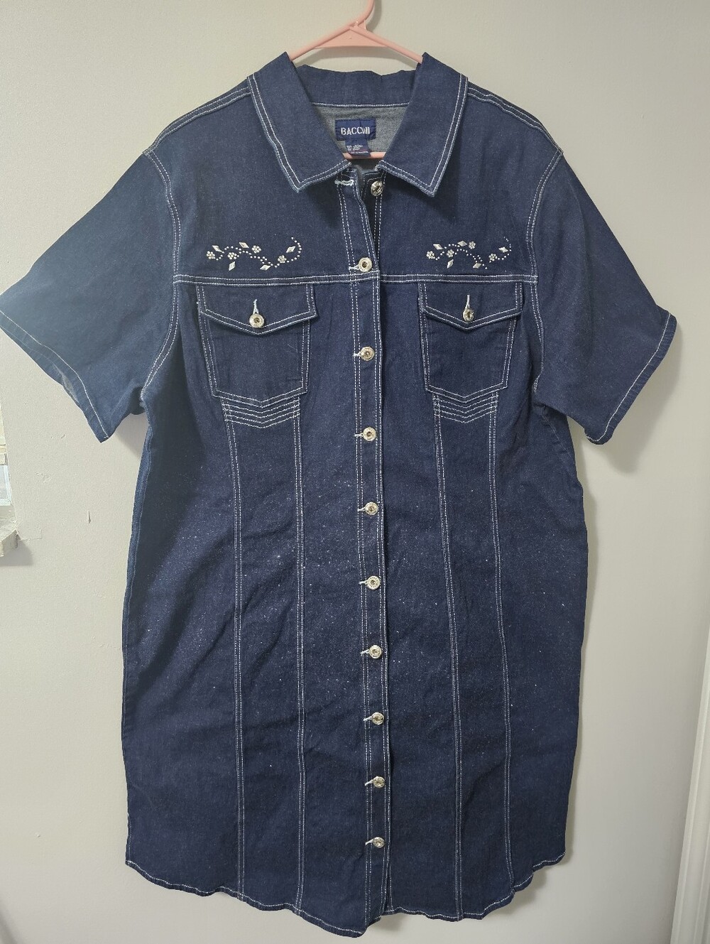 Baccini Dark Wash Denim Glitter Button Down Dress Size 24